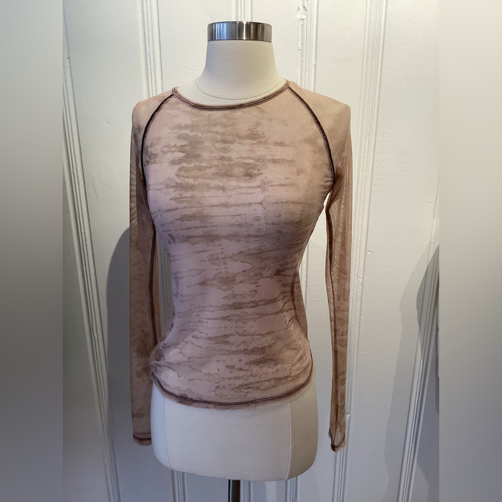 Project Social T Sheer Brown Long Sleeve Top